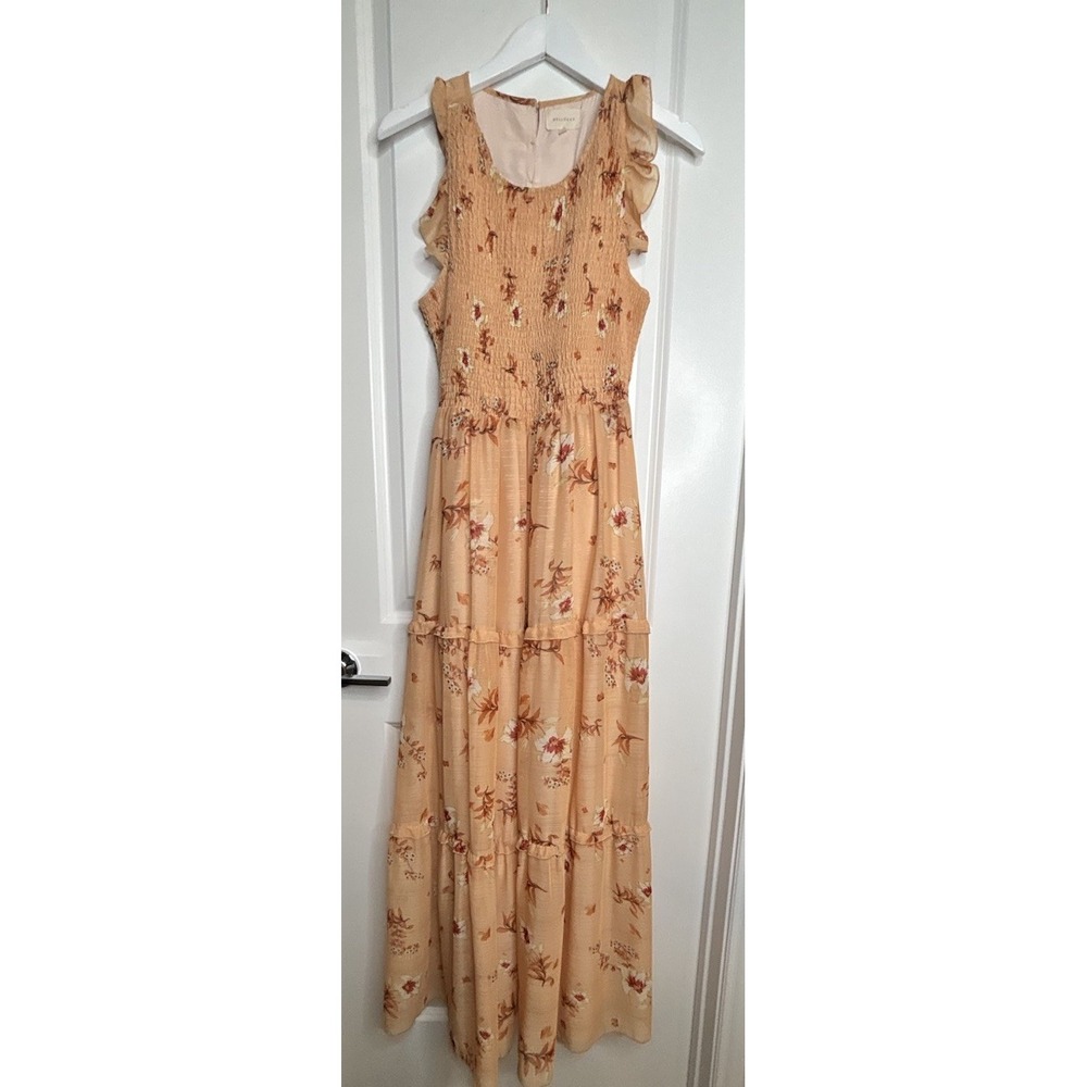 Melloday Women's Large Peach‎ Boho Floral Smocked  Tiered Maxi Dress - Picture 2 of 16